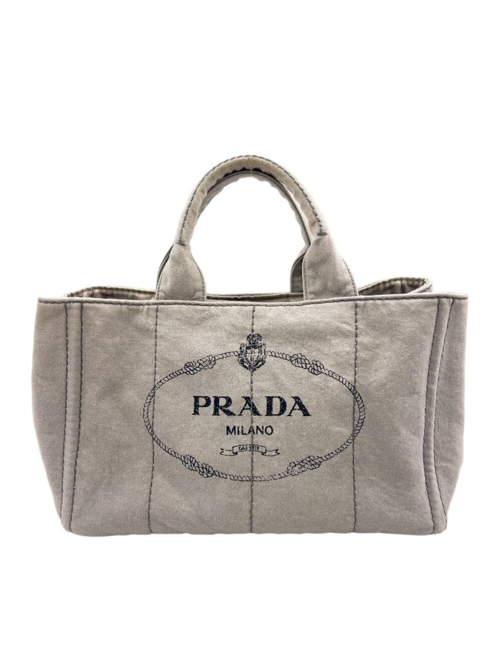 Prada Canapa Denim Canvas Light Gray Tote Silver - Picture 1 of 15